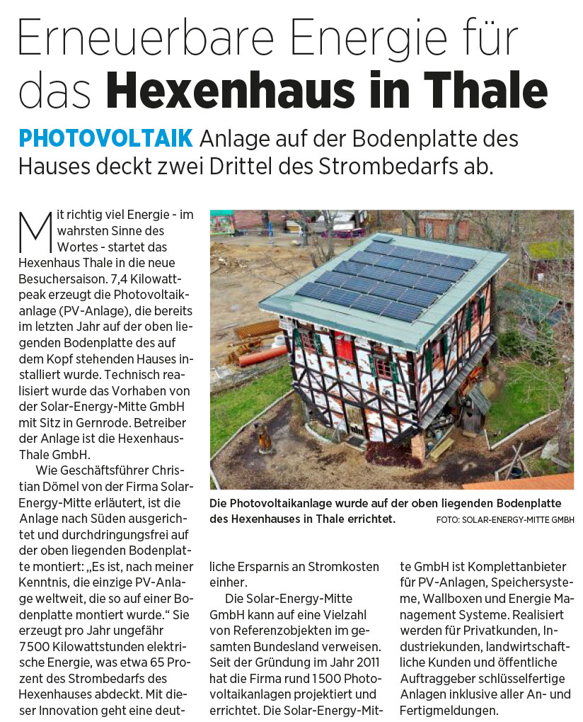 Artikel Hexenhaus Thale Solar Energy Mitte